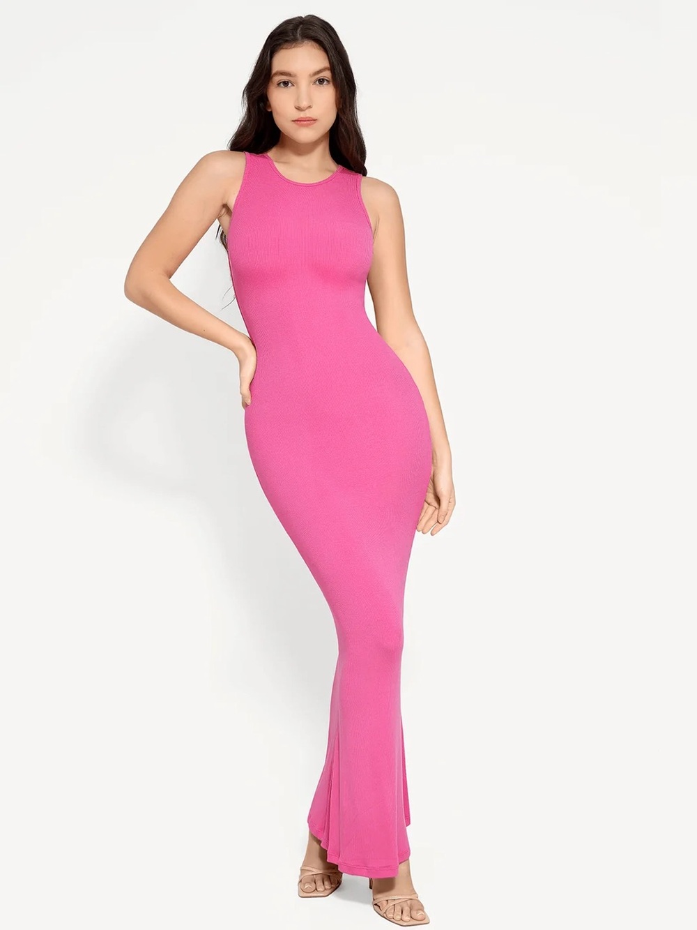 Popilush Shapewear Modal Sleeveless Crew Neck Slimming Maxi Dress Small